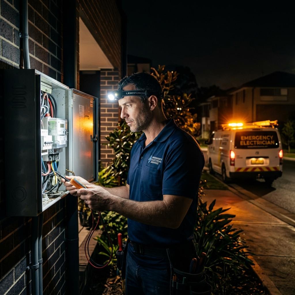 24/7 emergency electrician response vehicle at night