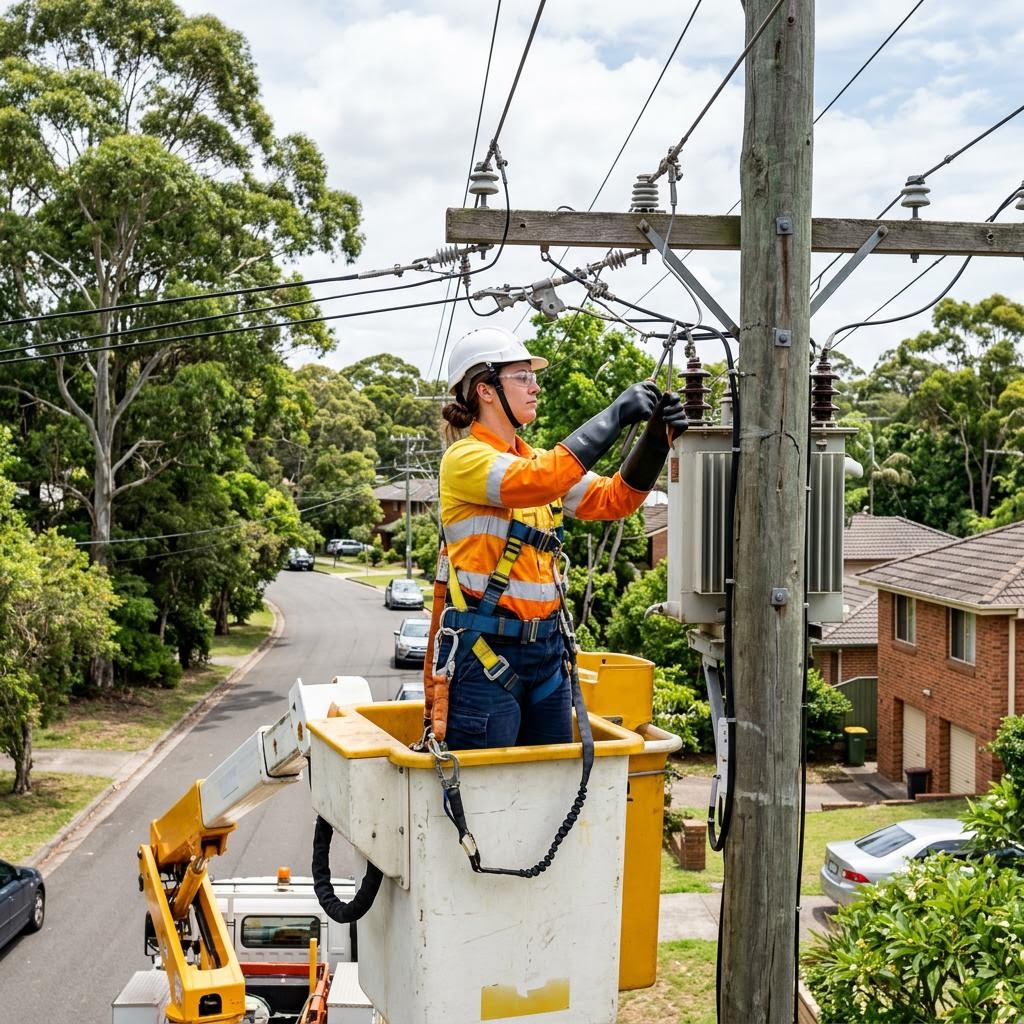 Licensed electrician working on network mains