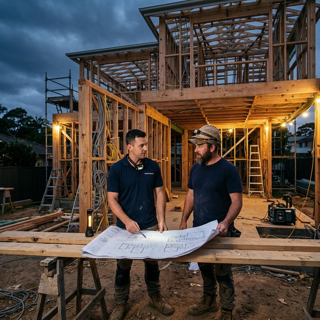 Electricians coordinating with builders on site